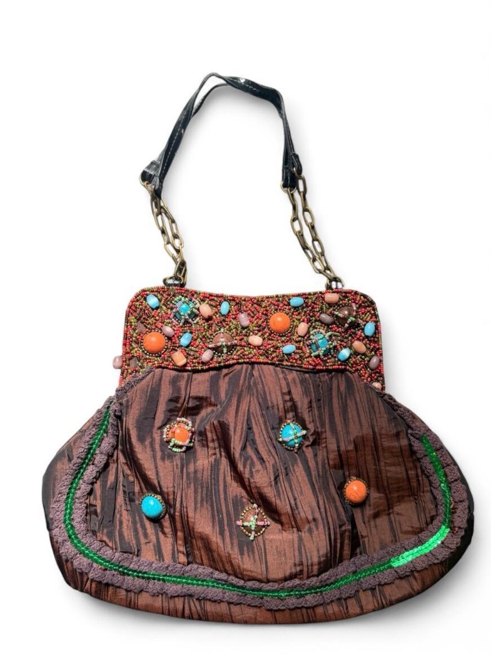 Vintage Black Beaded with Turquoise & Orange Accents shoulder bag or clutch EUC